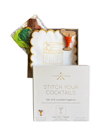 John Lewis Chasing Threads Cocktail Napkins Embroidery Kit, Set of 6- Buy online at McGrocer