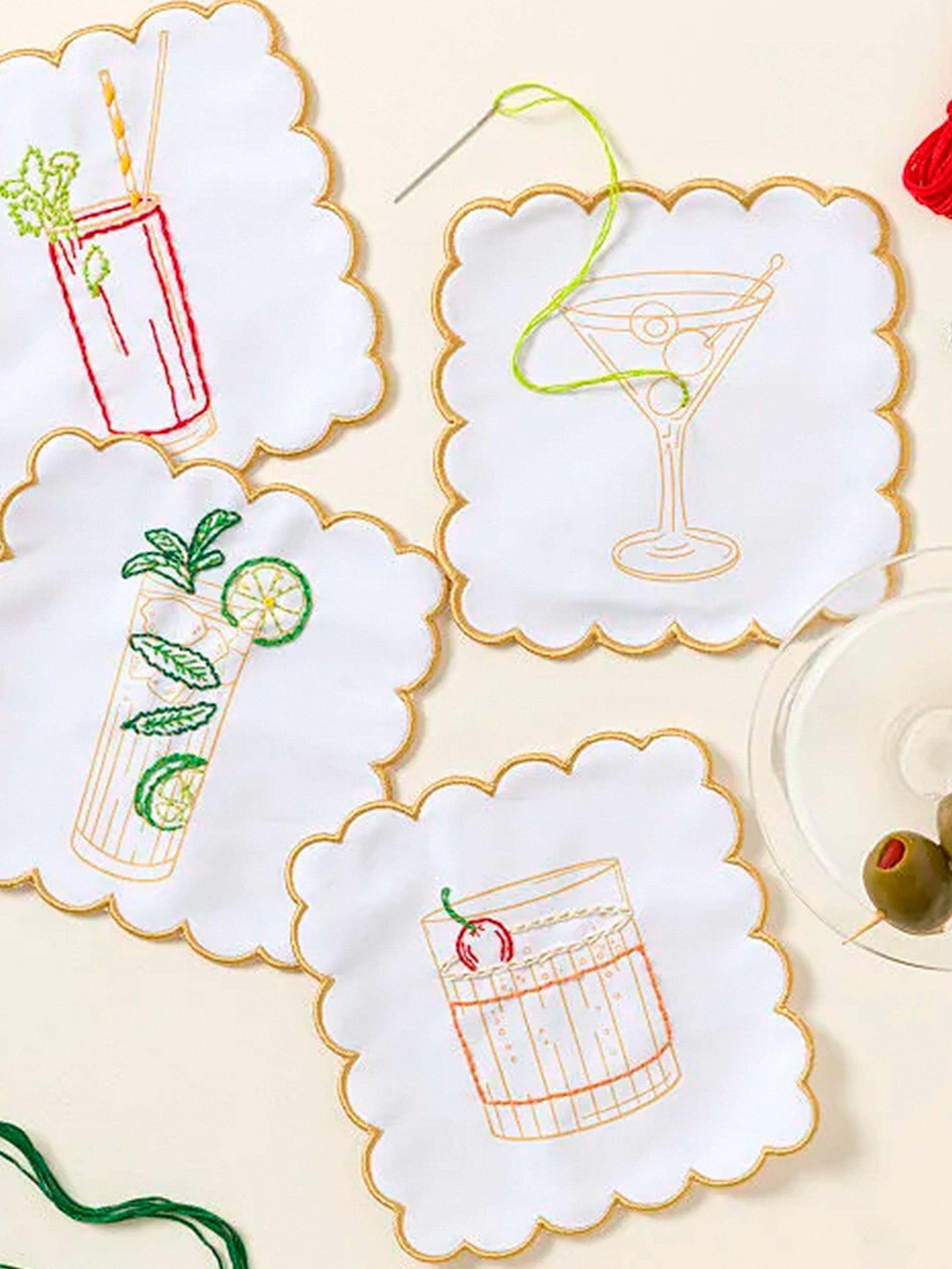 Chasing Threads cocktail napkins embroidery kit 25cm set of 6 (British brand)