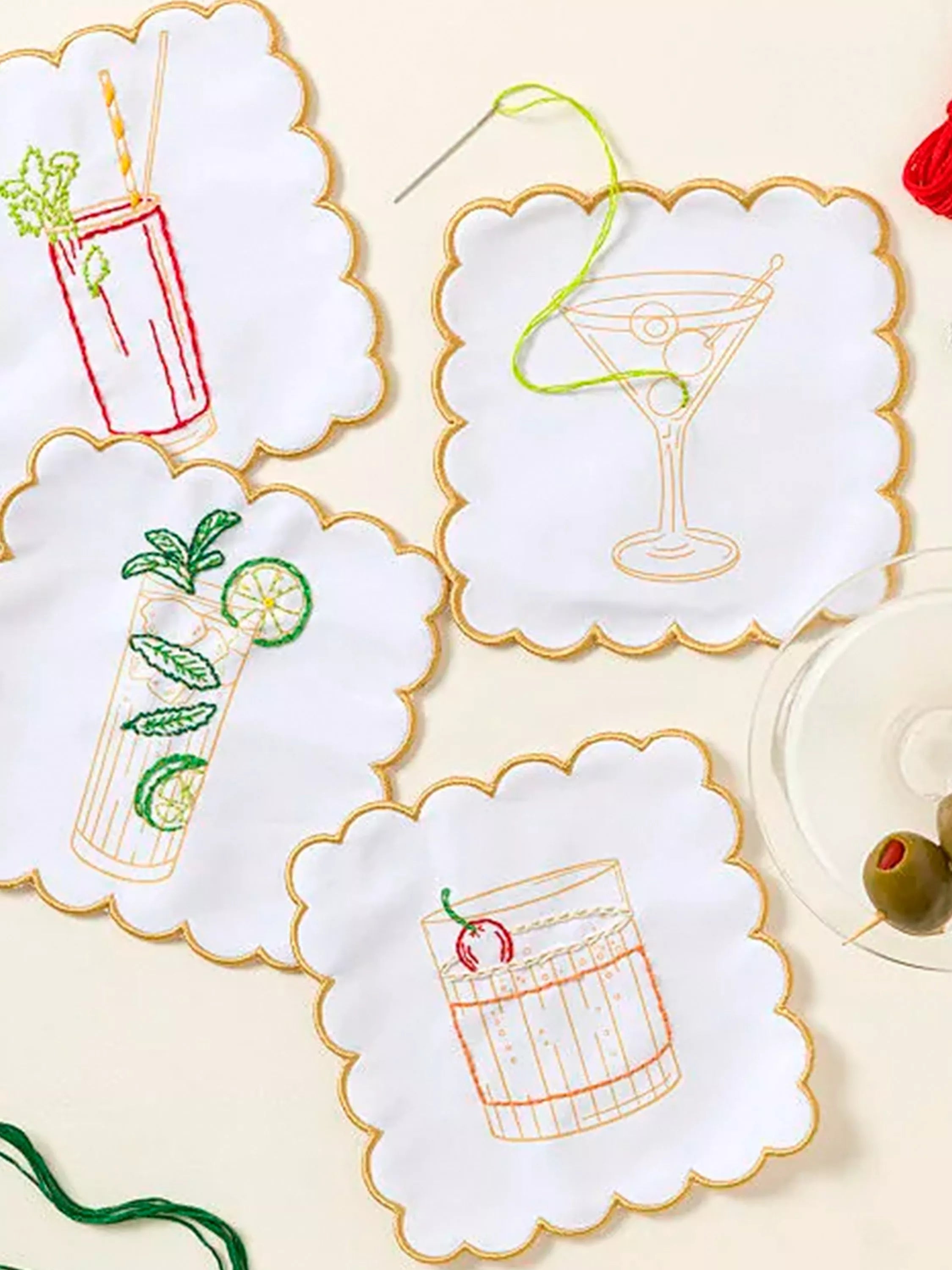 Chasing Threads cocktail napkins embroidery kit 25cm set of 6 (British brand)