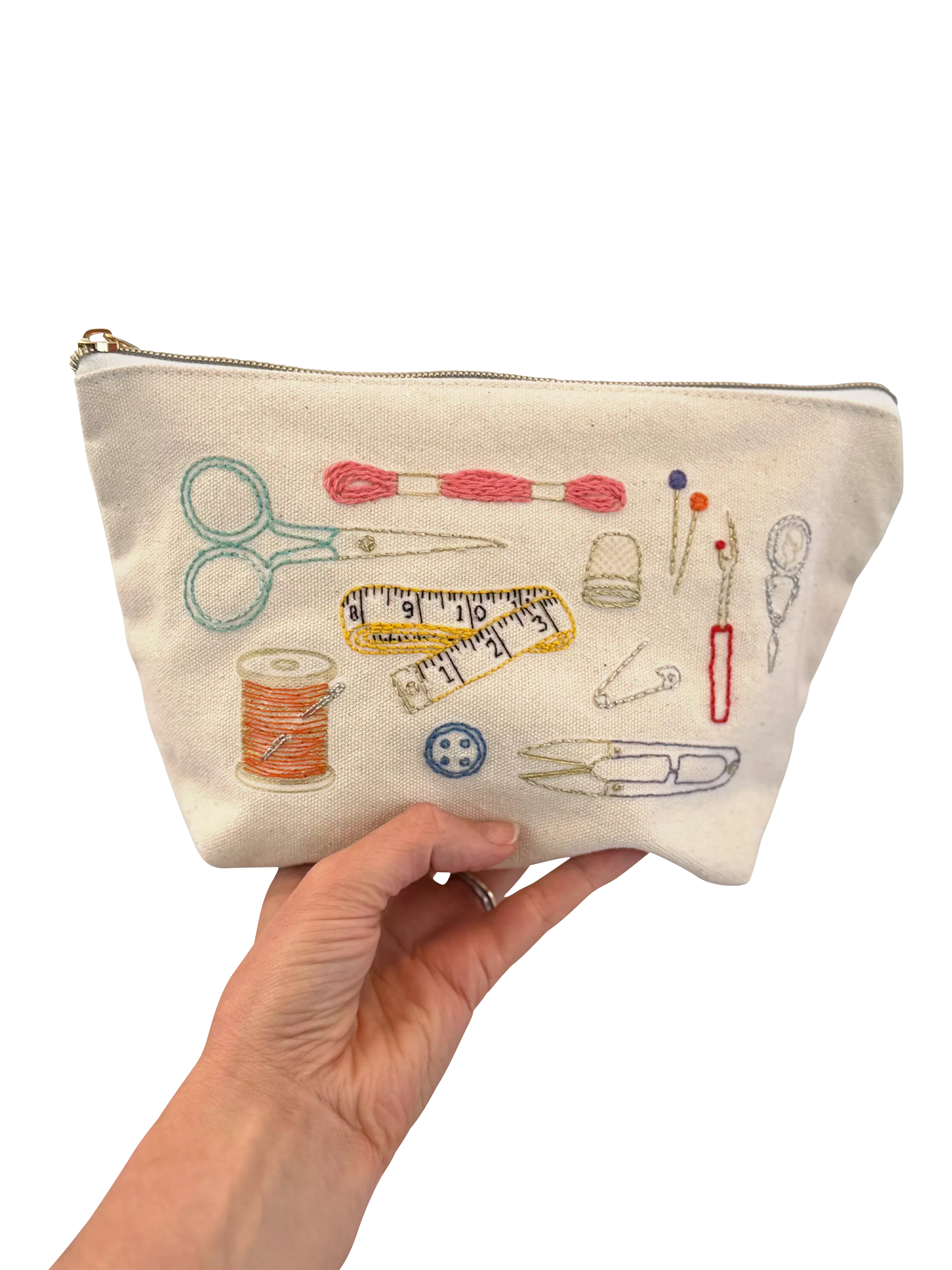 Chasing Threads embroidery kit zipped pouch beginner craft set, UK version