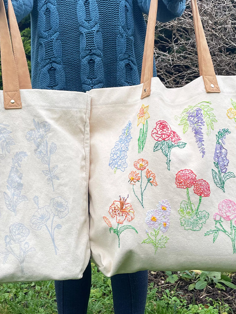 Chasing Threads flowers tote bag embroidery kit (British brand)