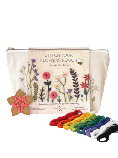 John Lewis Chasing Threads Flowers Zipped Pouch Embroidery Kit- Buy online at McGrocer