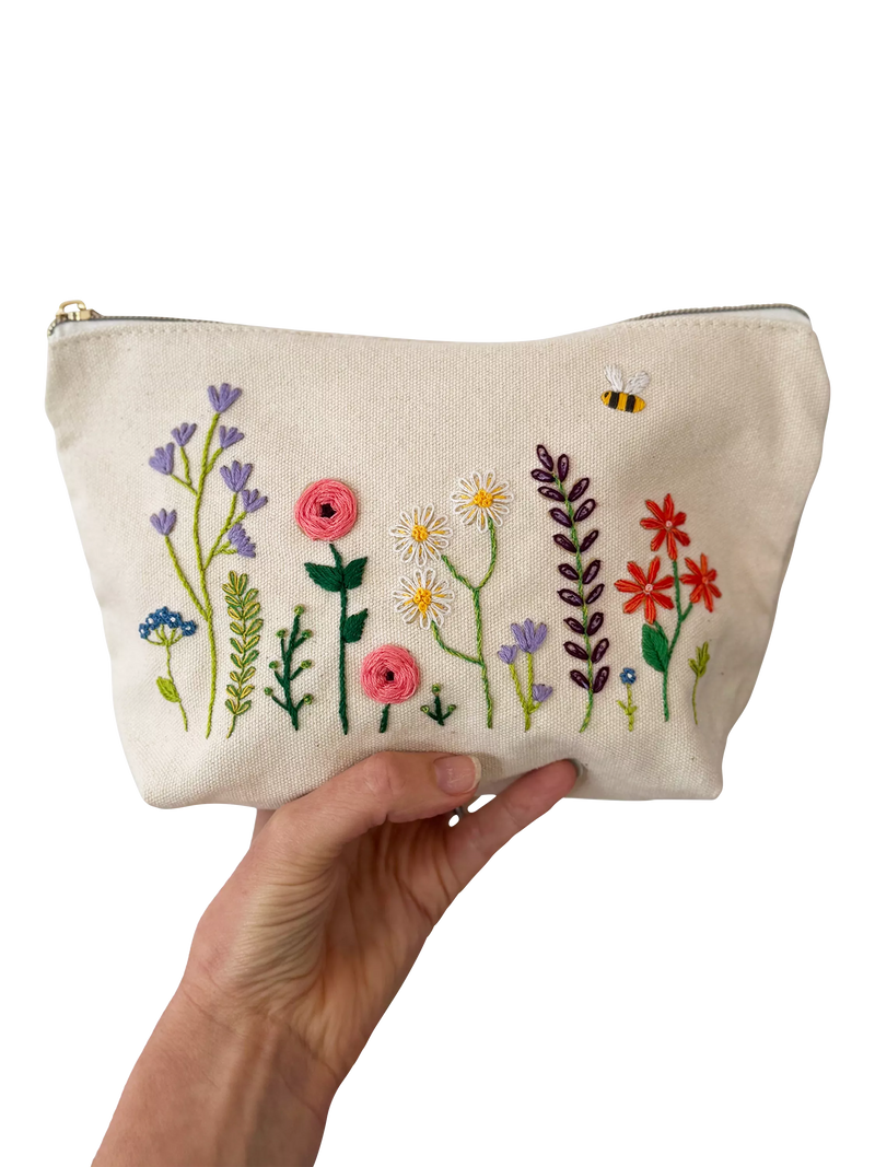 Chasing Threads Flowers Zipped Pouch embroidery kit, UK version