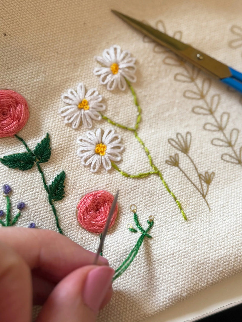 Chasing Threads Flowers Zipped Pouch embroidery kit, UK version