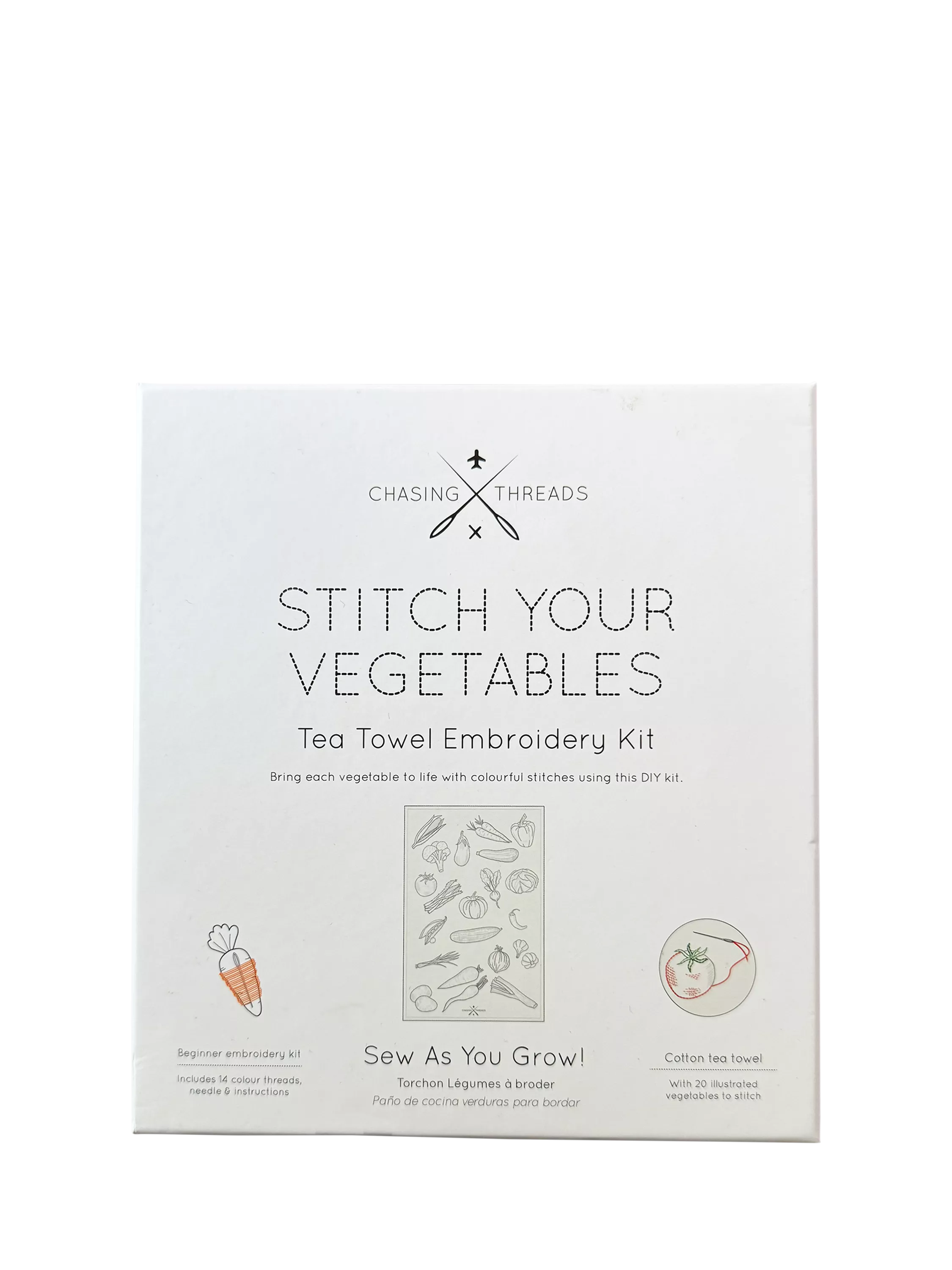Chasing Threads veggies tea towel embroidery kit - British product
