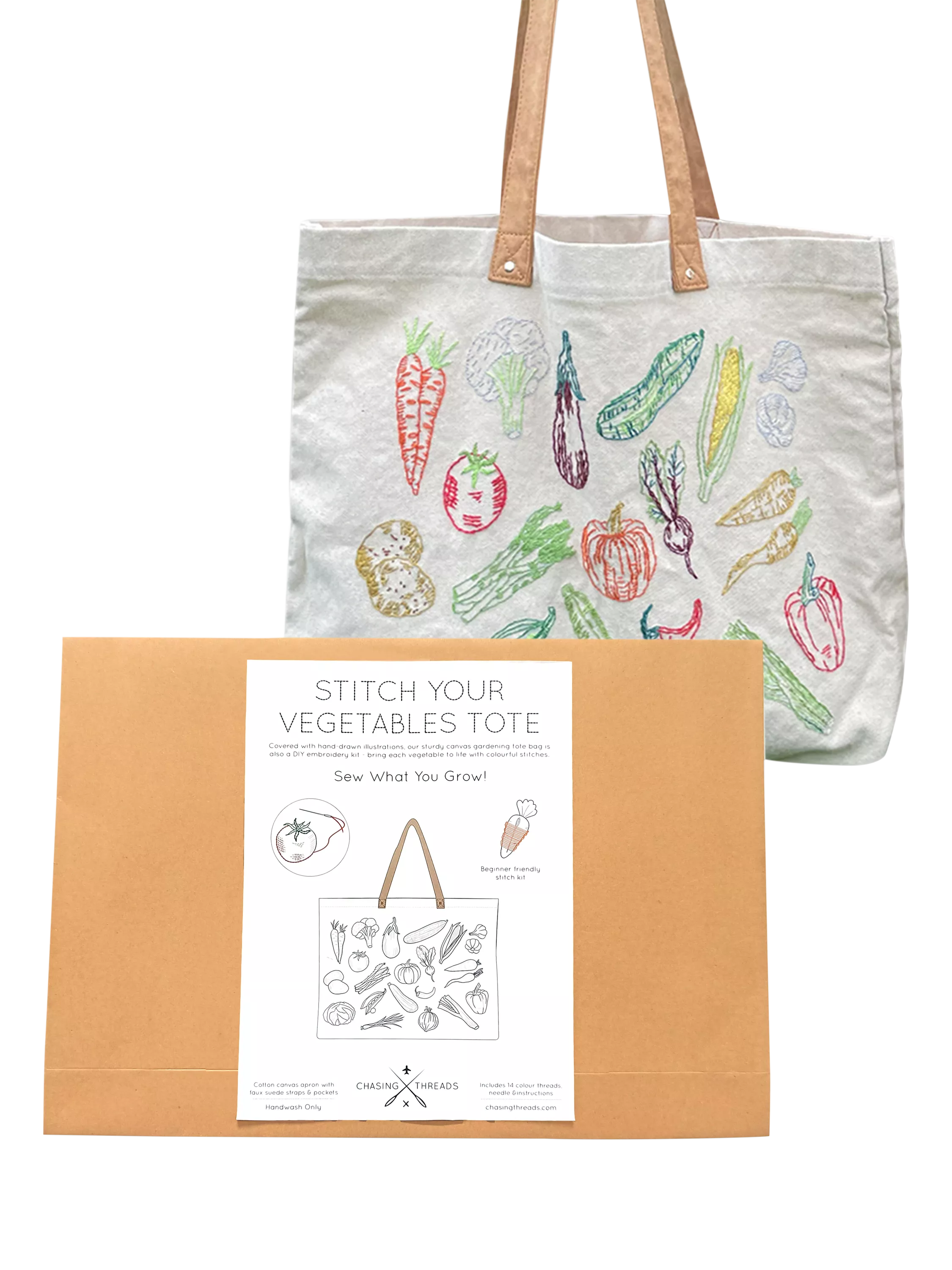 Chasing Threads Veggies Tote Bag Embroidery Kit (British brand)