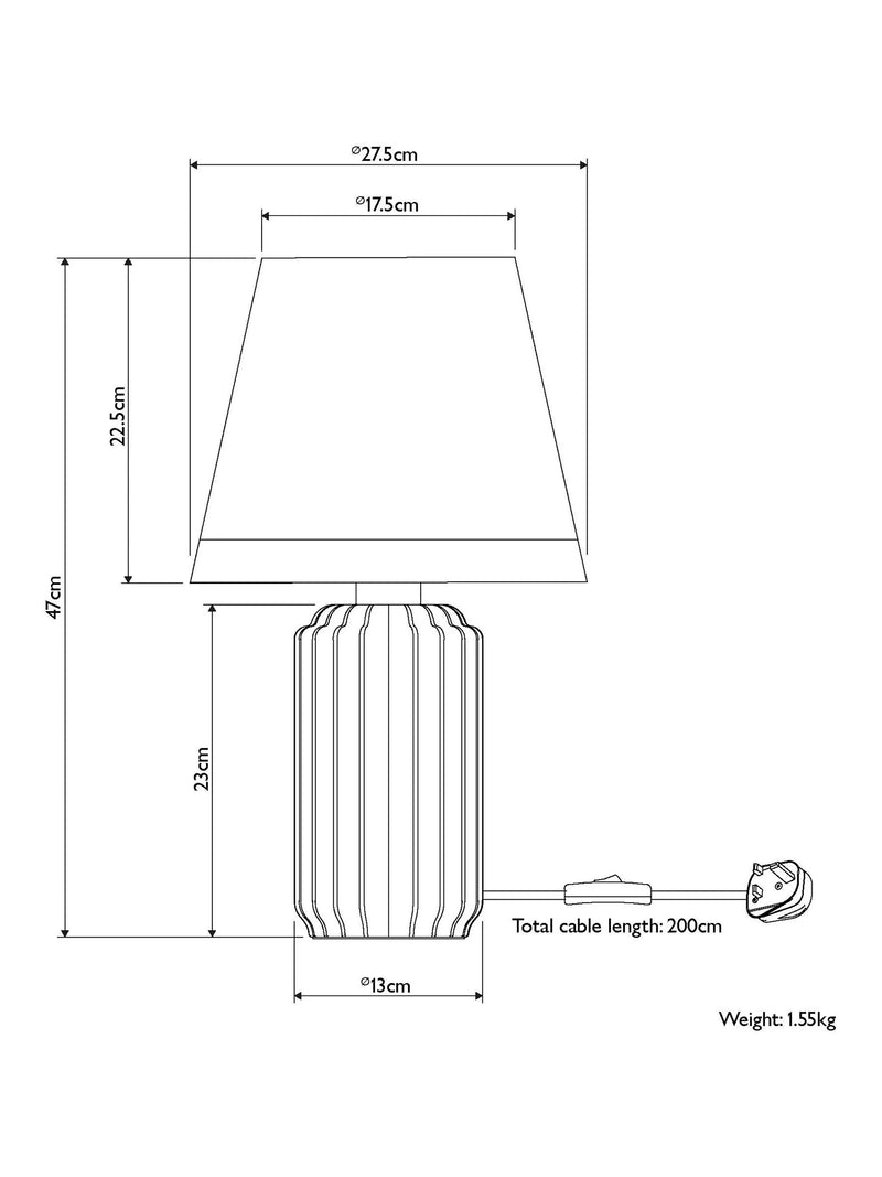 John Lewis Audrey fluted ceramic table lamp, UK version