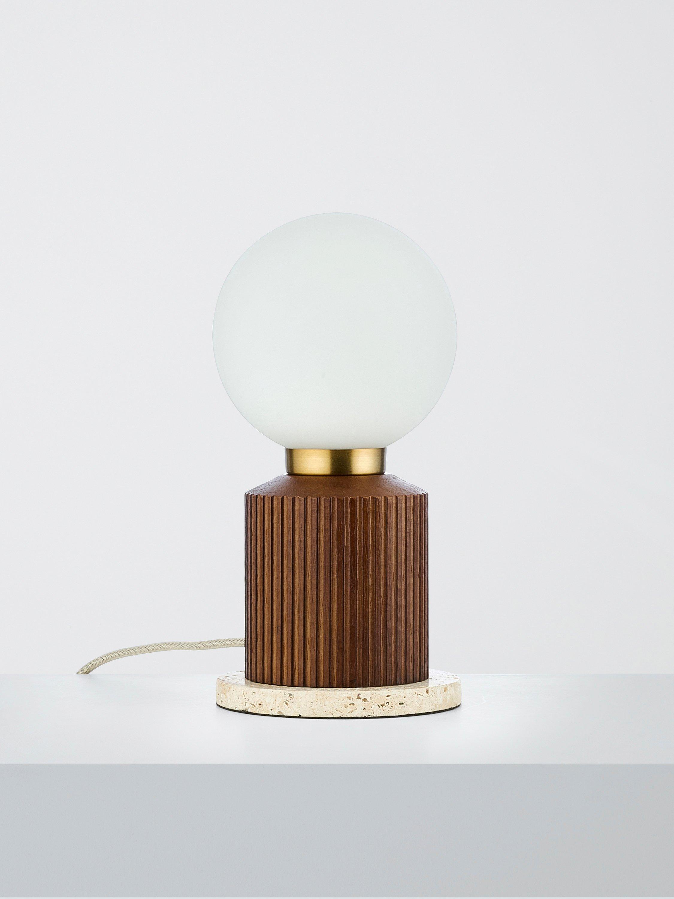 John Lewis Hudson table lamp reeded wood walnut effect H23cm - British product