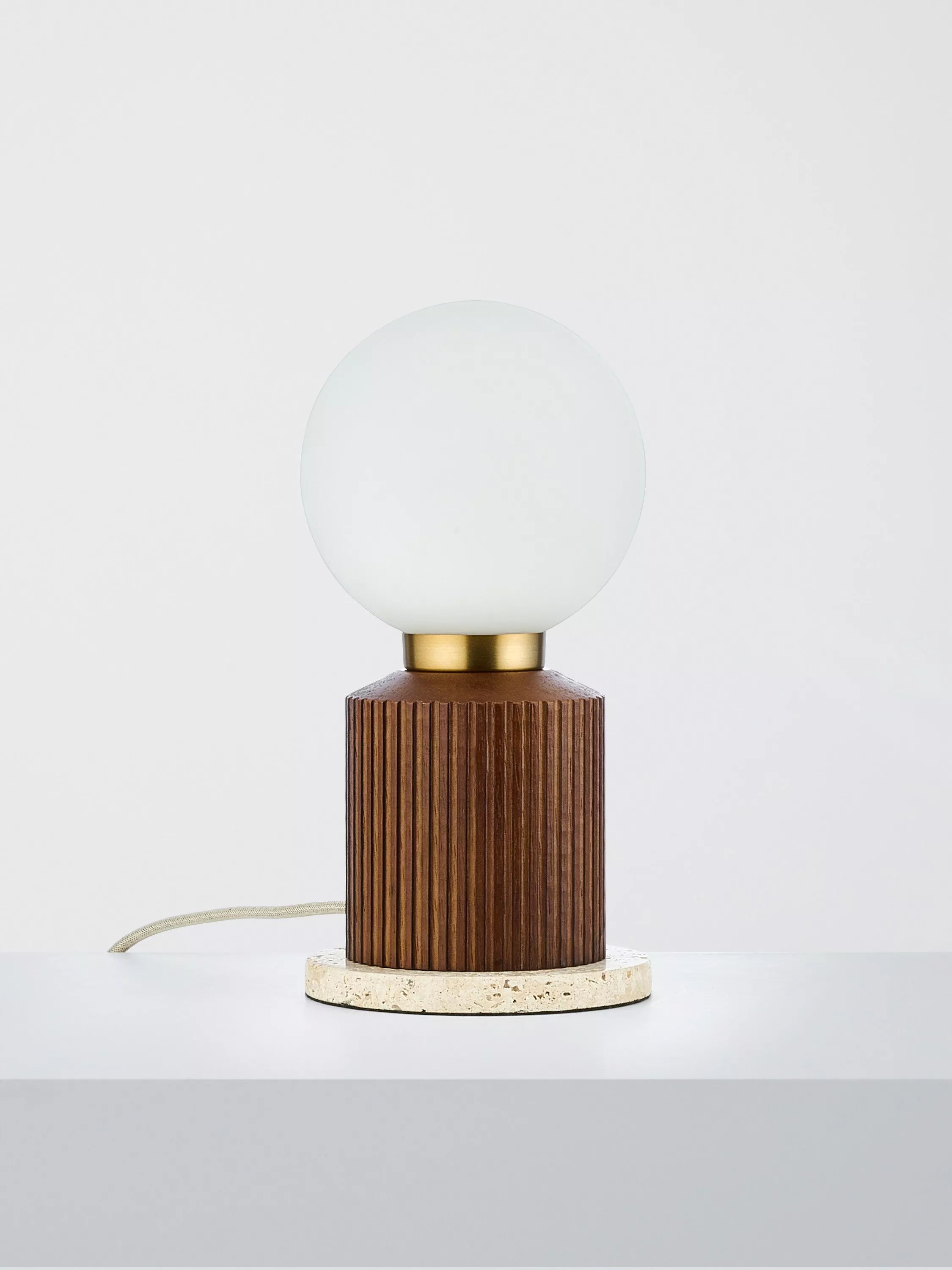 John Lewis Hudson table lamp reeded wood walnut effect H23cm - British product