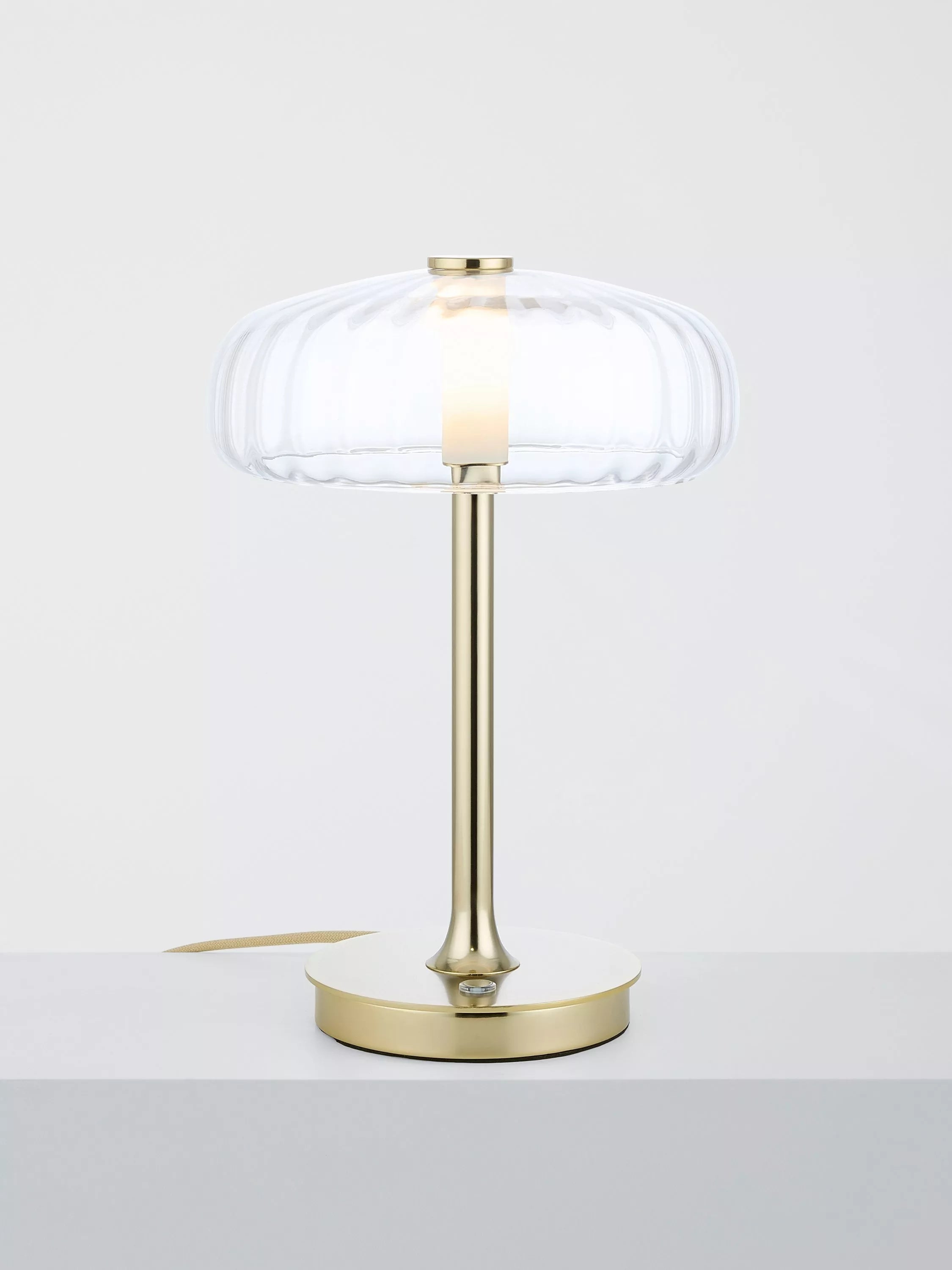 John Lewis Parafina lamp polished brass and glass shade, UK version