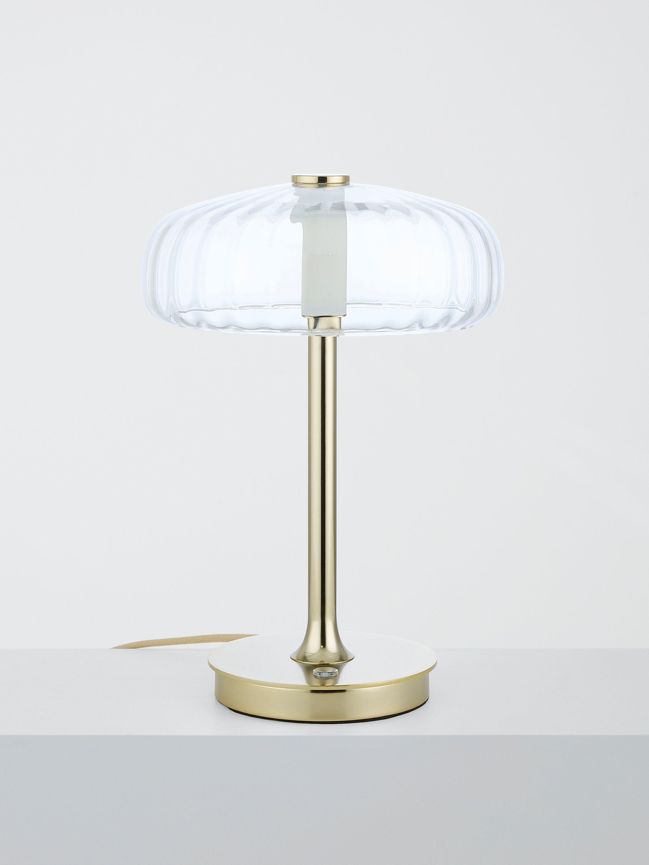 John Lewis Parafina lamp polished brass and glass shade, UK version
