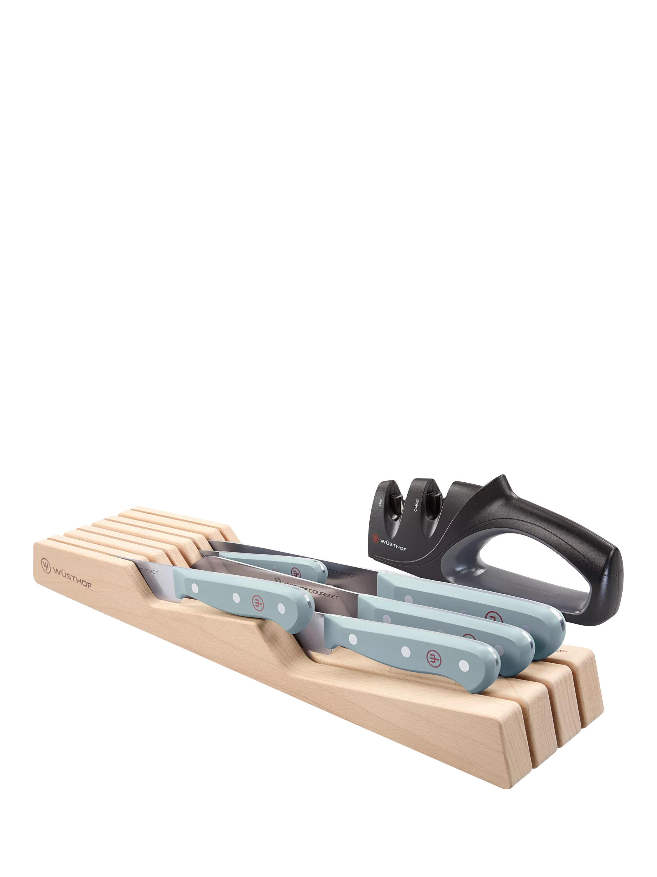 WÜSTHOF Gourmet quiet blue knife set with in-drawer tray (British brand)