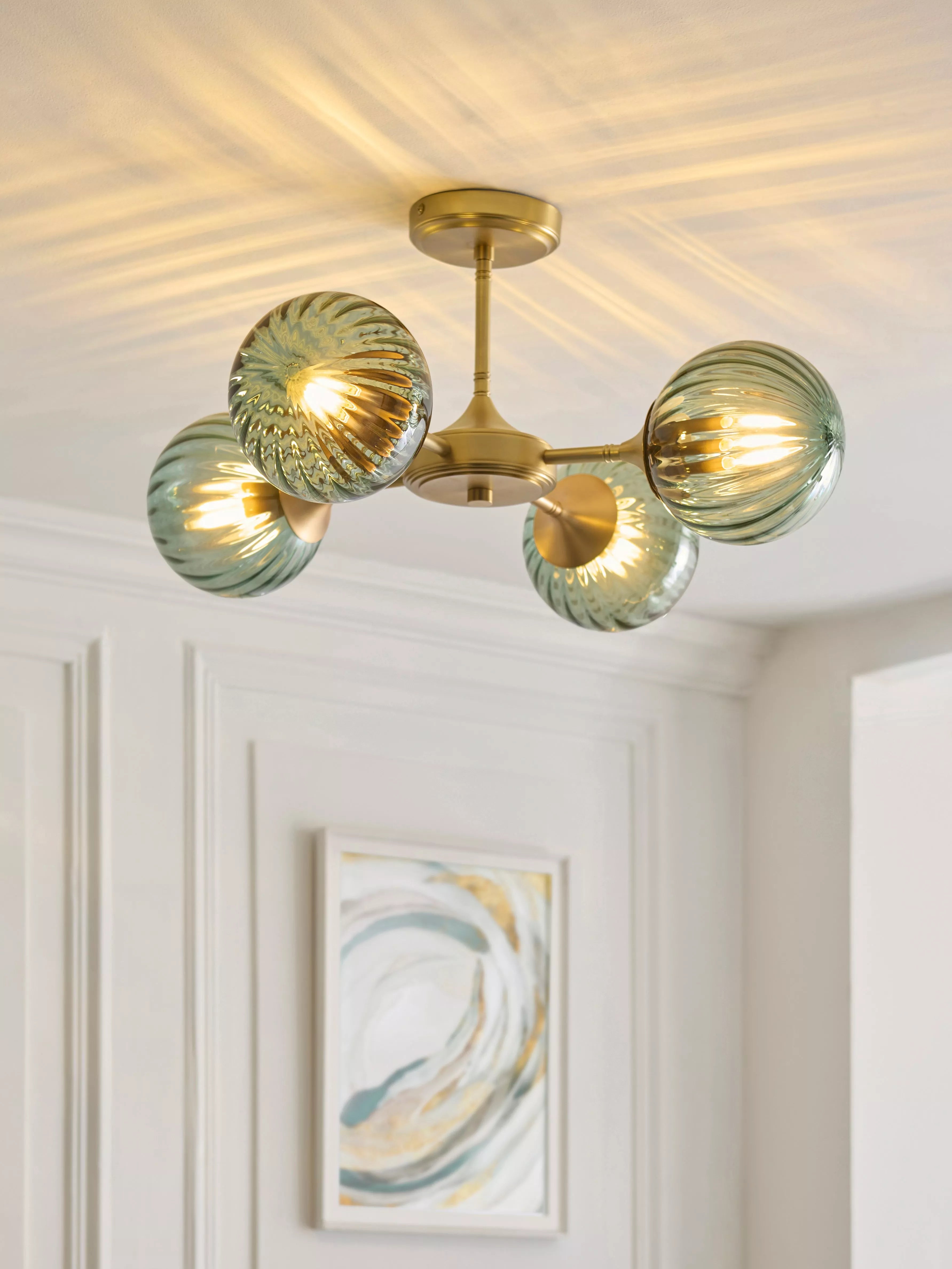 John Lewis Austen semi-flush ceiling light turquoise glass shades - British product