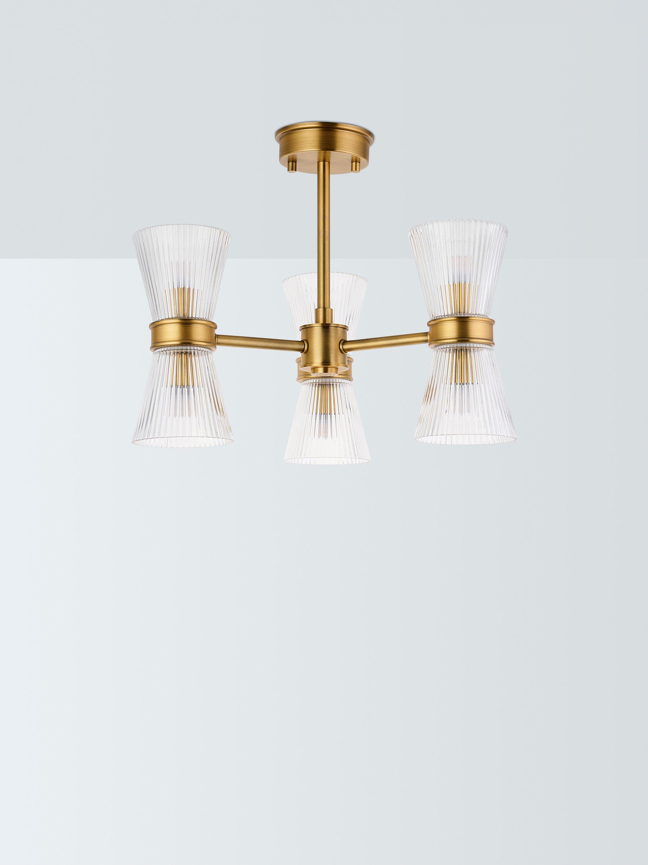 John Lewis semi-flush ceiling light antique brass ribbed glass (British brand)