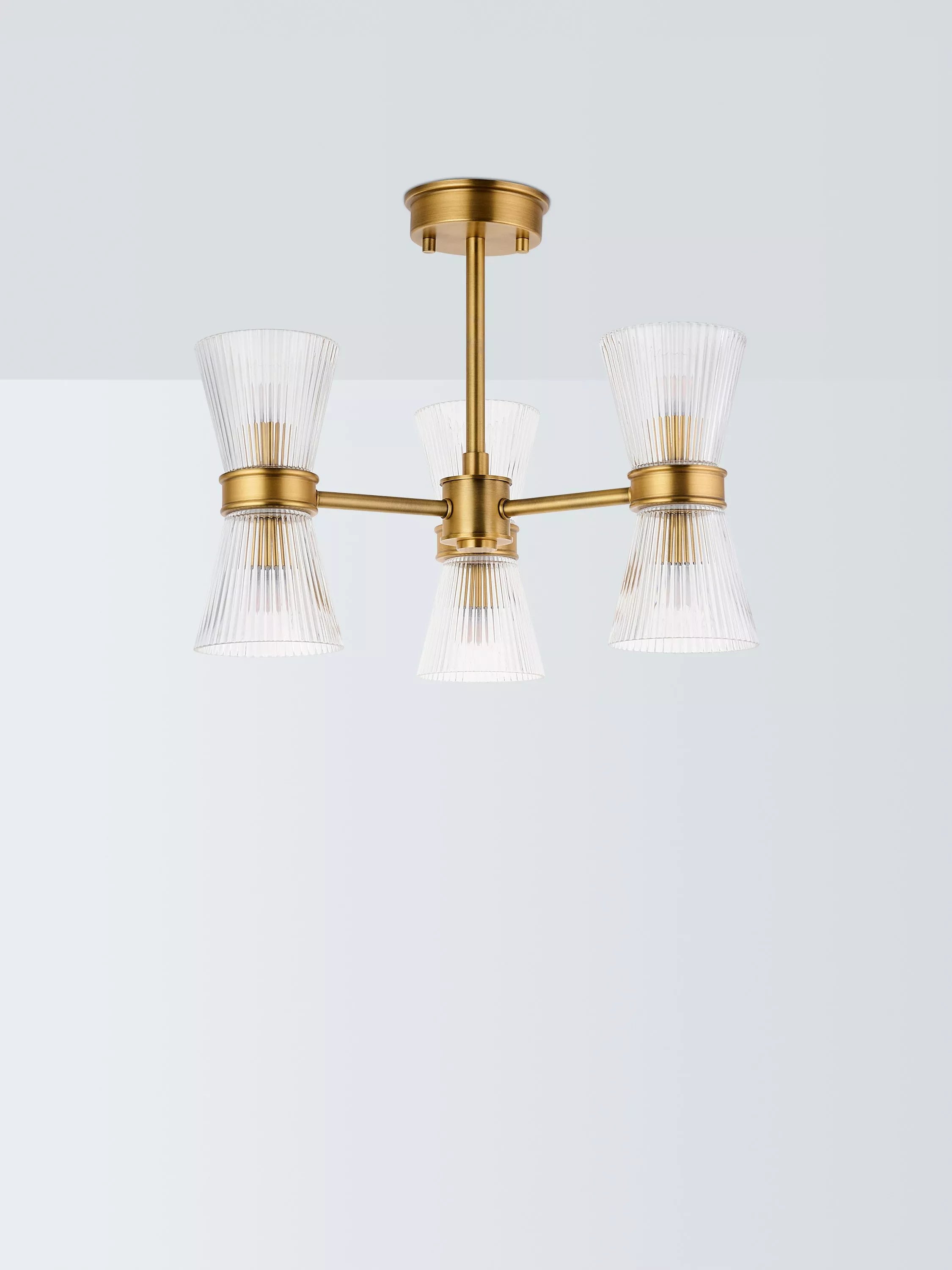 John Lewis semi-flush ceiling light antique brass ribbed glass (British brand)
