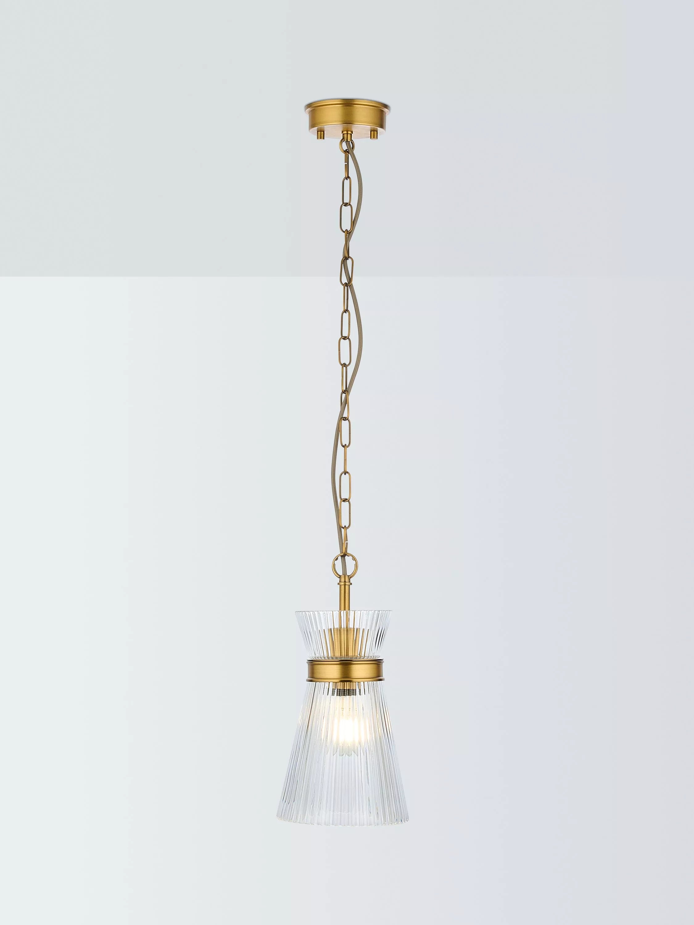 John Lewis Cuthbert Ribbed Glass Pendant Ceiling Light, Antique Brass