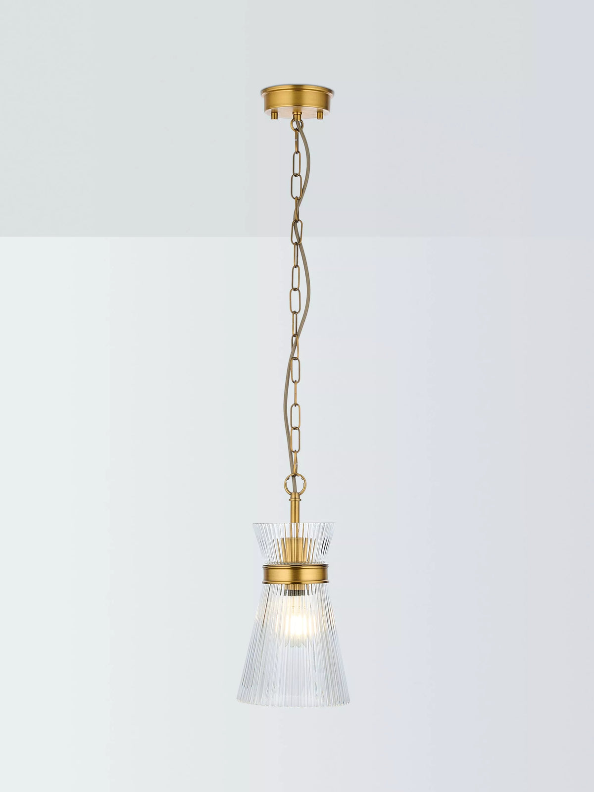 John Lewis Cuthbert Ribbed Glass Pendant Ceiling Light, Antique Brass