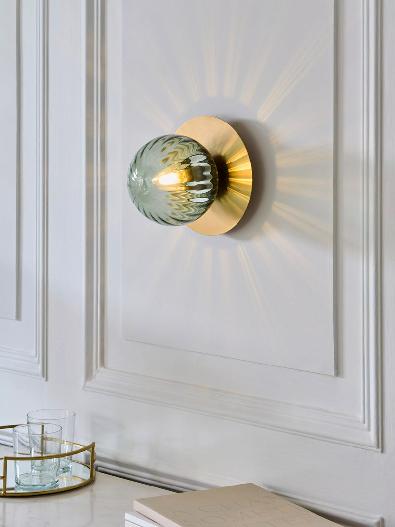 John Lewis ribbed glass globe wall light rosemary green, UK version