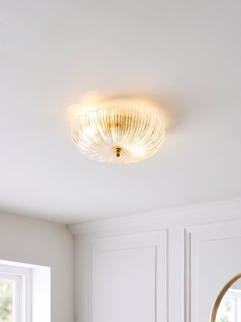 John Lewis Lily glass ceiling light clear antique brass, imported from the UK