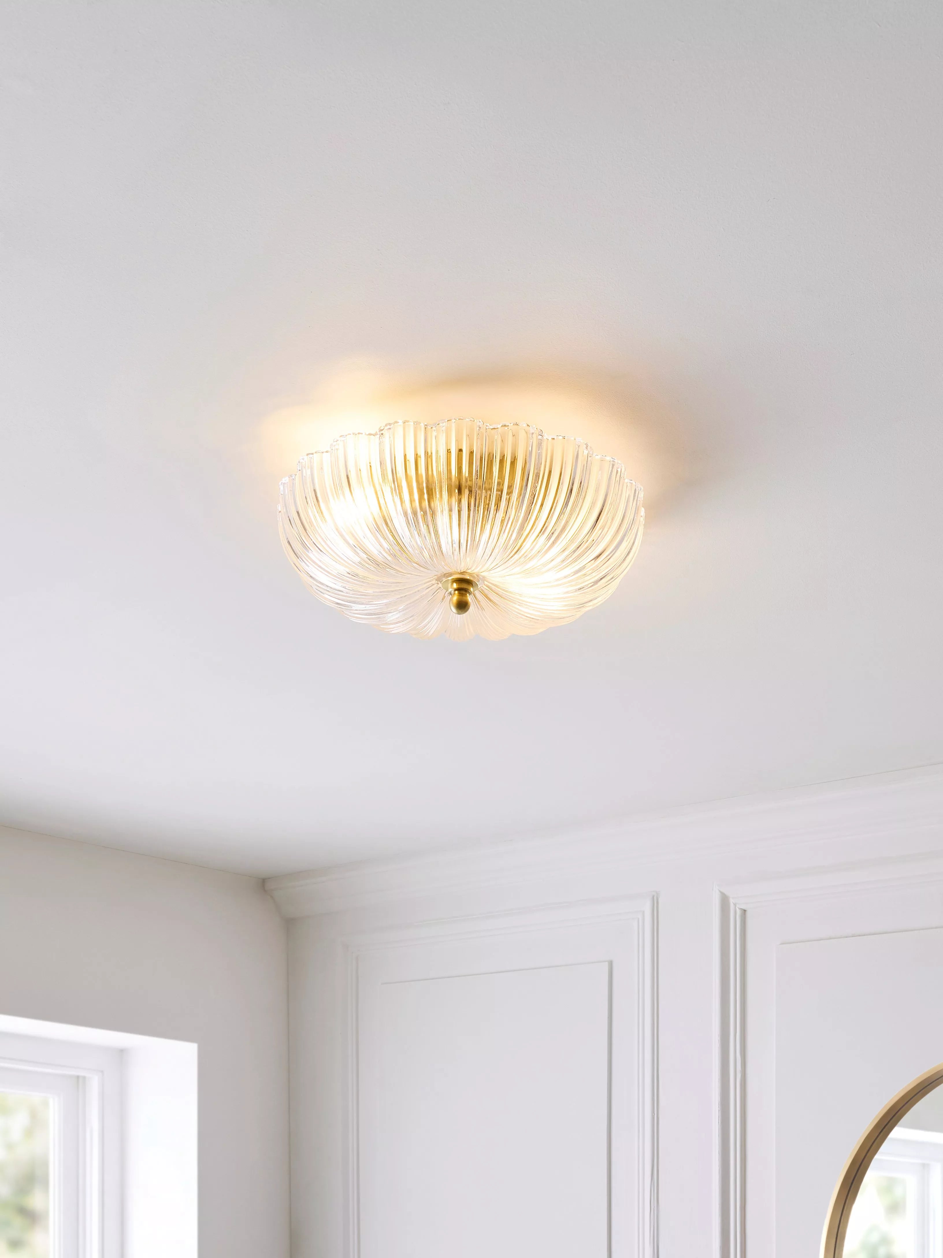 John Lewis Lily glass ceiling light clear antique brass, imported from the UK