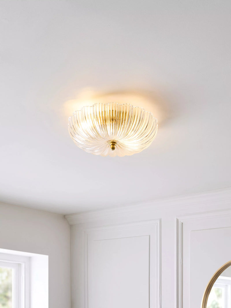 John Lewis Lily glass ceiling light clear antique brass, imported from the UK
