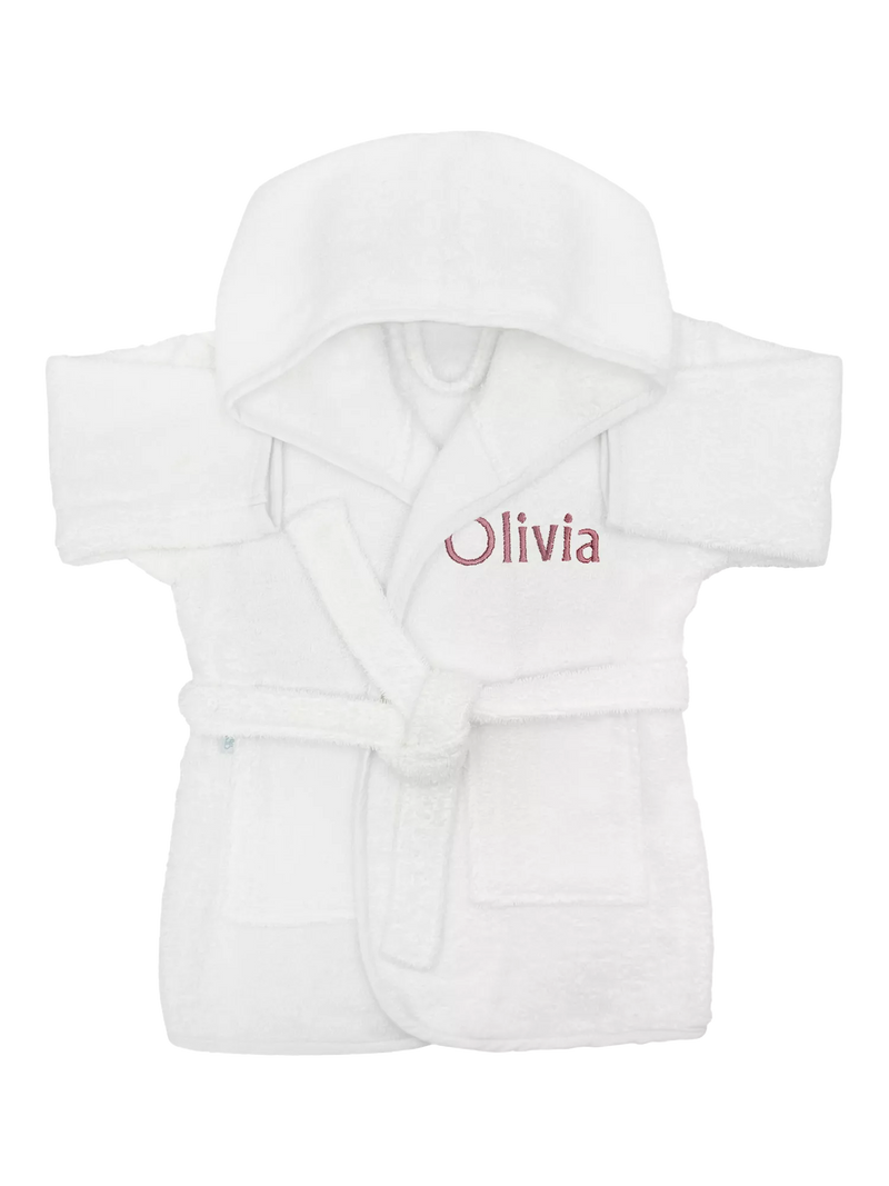 Babyblooms personalised bathrobe and towel set white pink, UK version