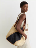 Reiss Farrah raffia effect tote bag navy, imported from the UK
