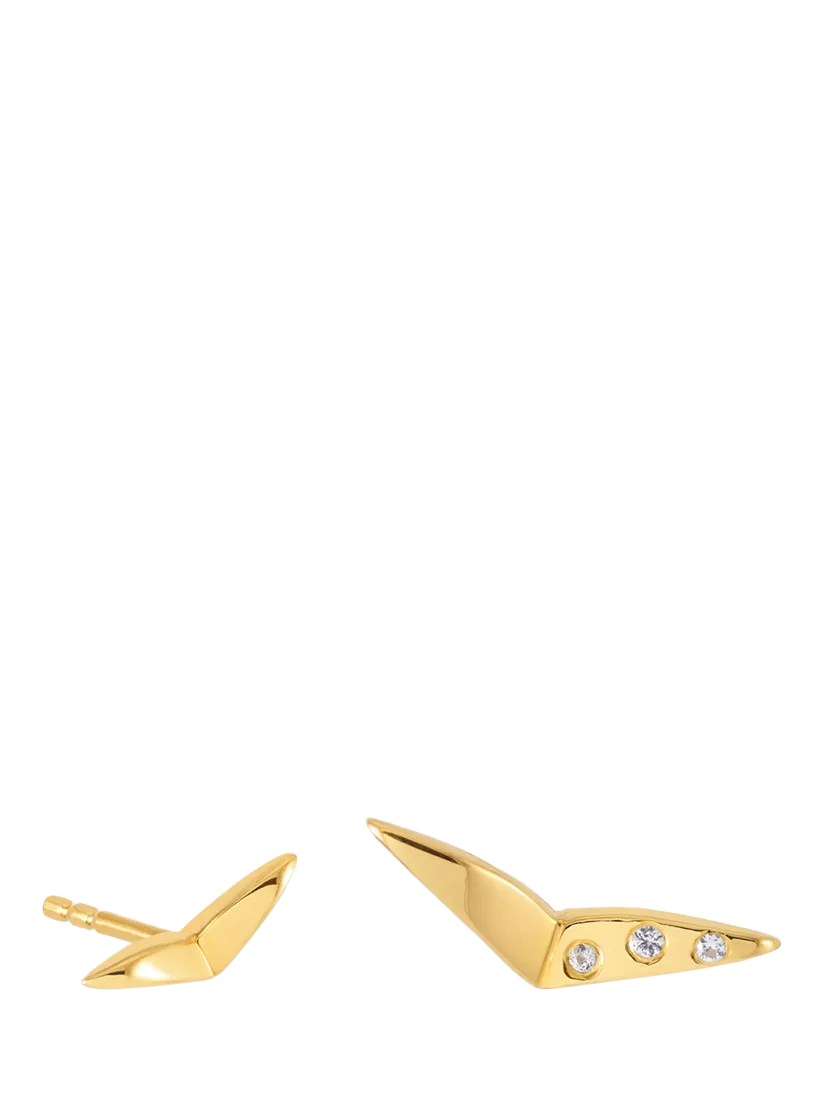 Rachel Jackson asymmetrical bird stud earrings white sapphire gold plated (British brand)
