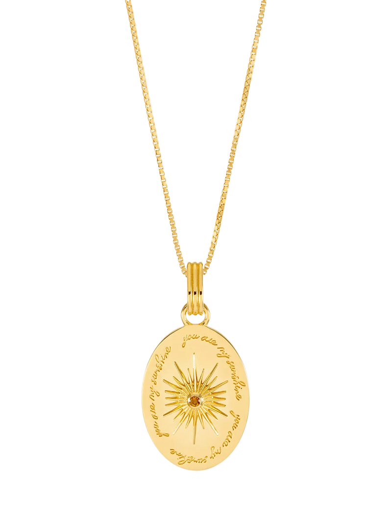 Rachel Jackson London citrine engraved sunshine pendant necklace gold, UK version