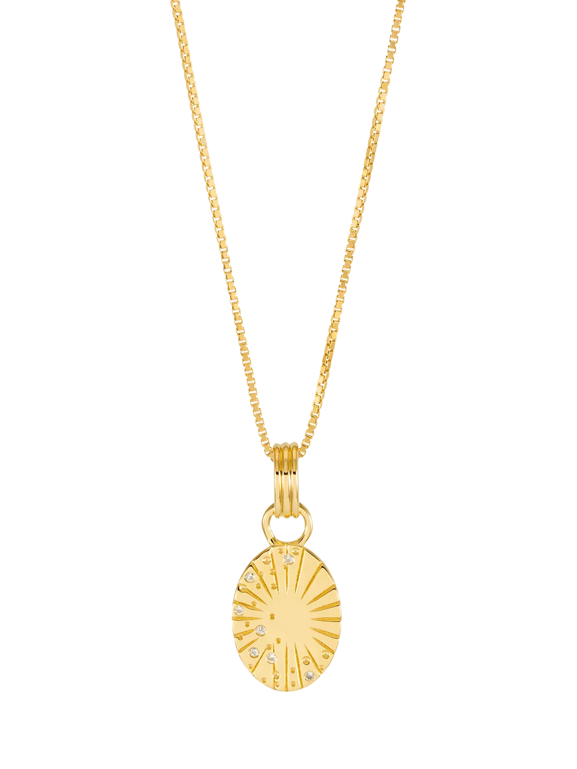 Rachel Jackson London art deco gold pendant necklace with white sapphires (British brand)