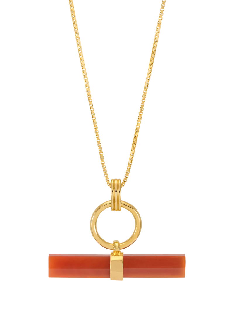 Rachel Jackson London Vitality Carnelian T-Bar Necklace Gold (British brand)