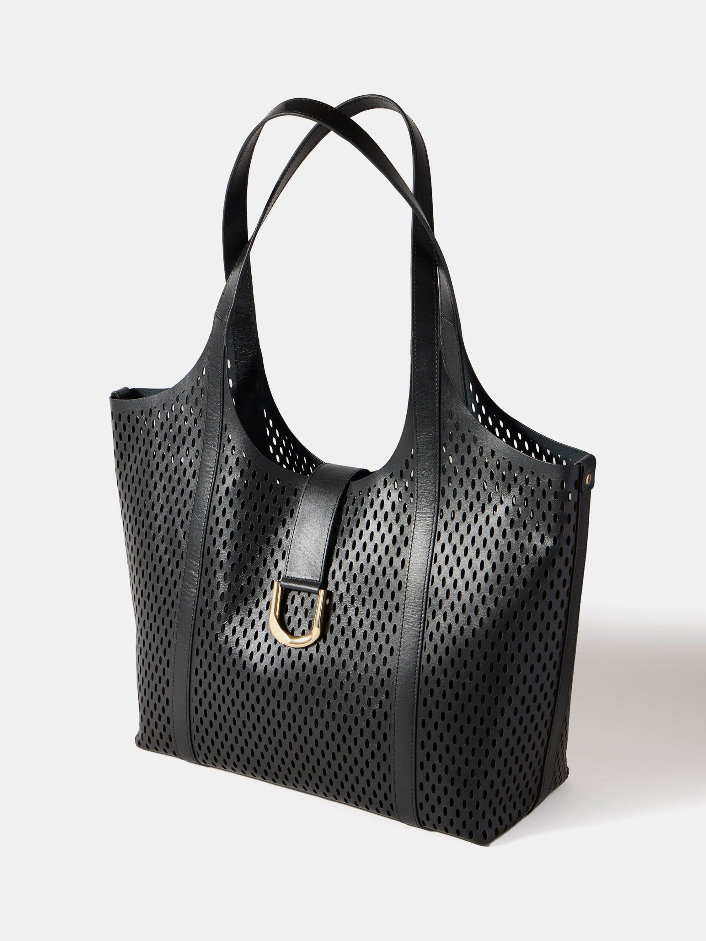 Mint Velvet laser cut leather tote bag black - UK version
