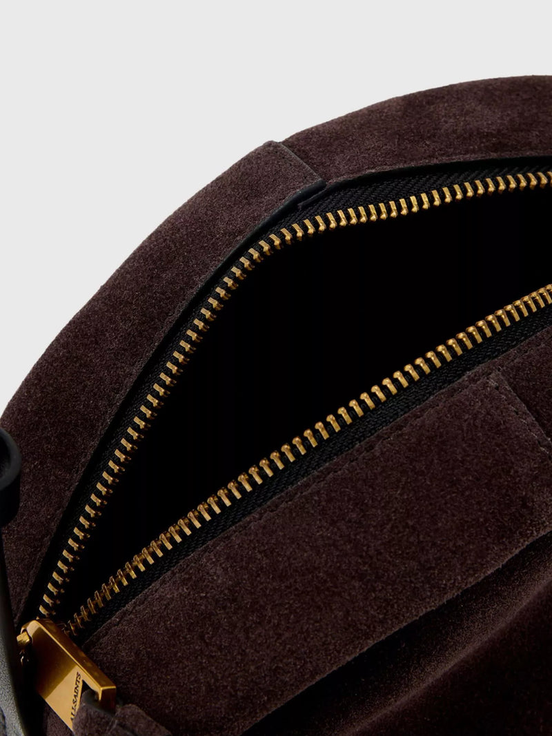 AllSaints Rosalie Arc crossbody bag red suede (British brand)