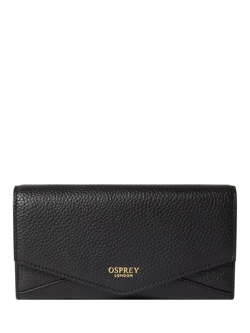 OSPREY LONDON Core Medium Leather Zip Matinee Purse, Black