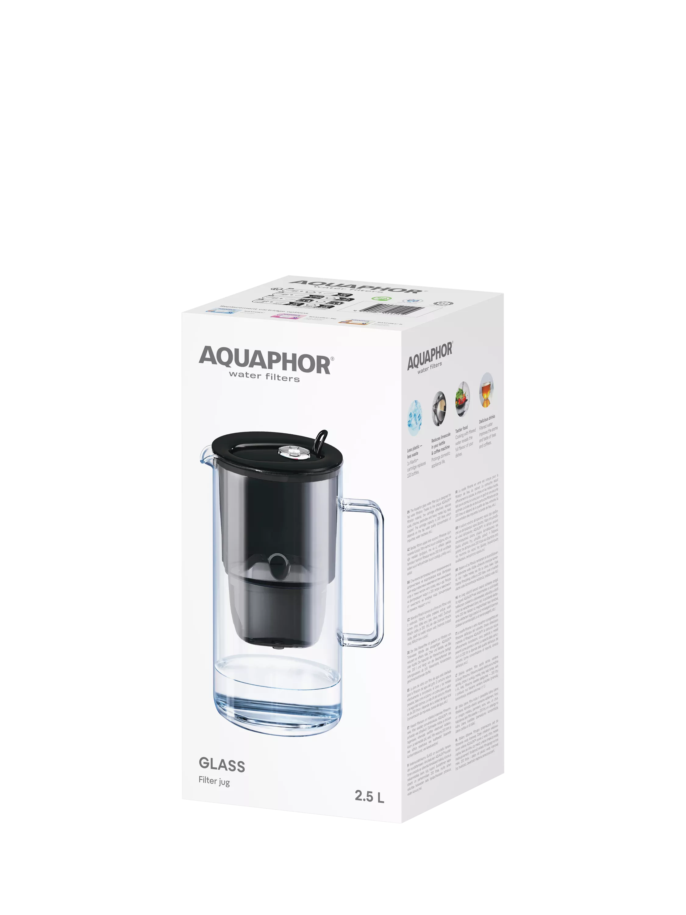 Aquaphor glass water filter jug black 2.5L, imported from the UK