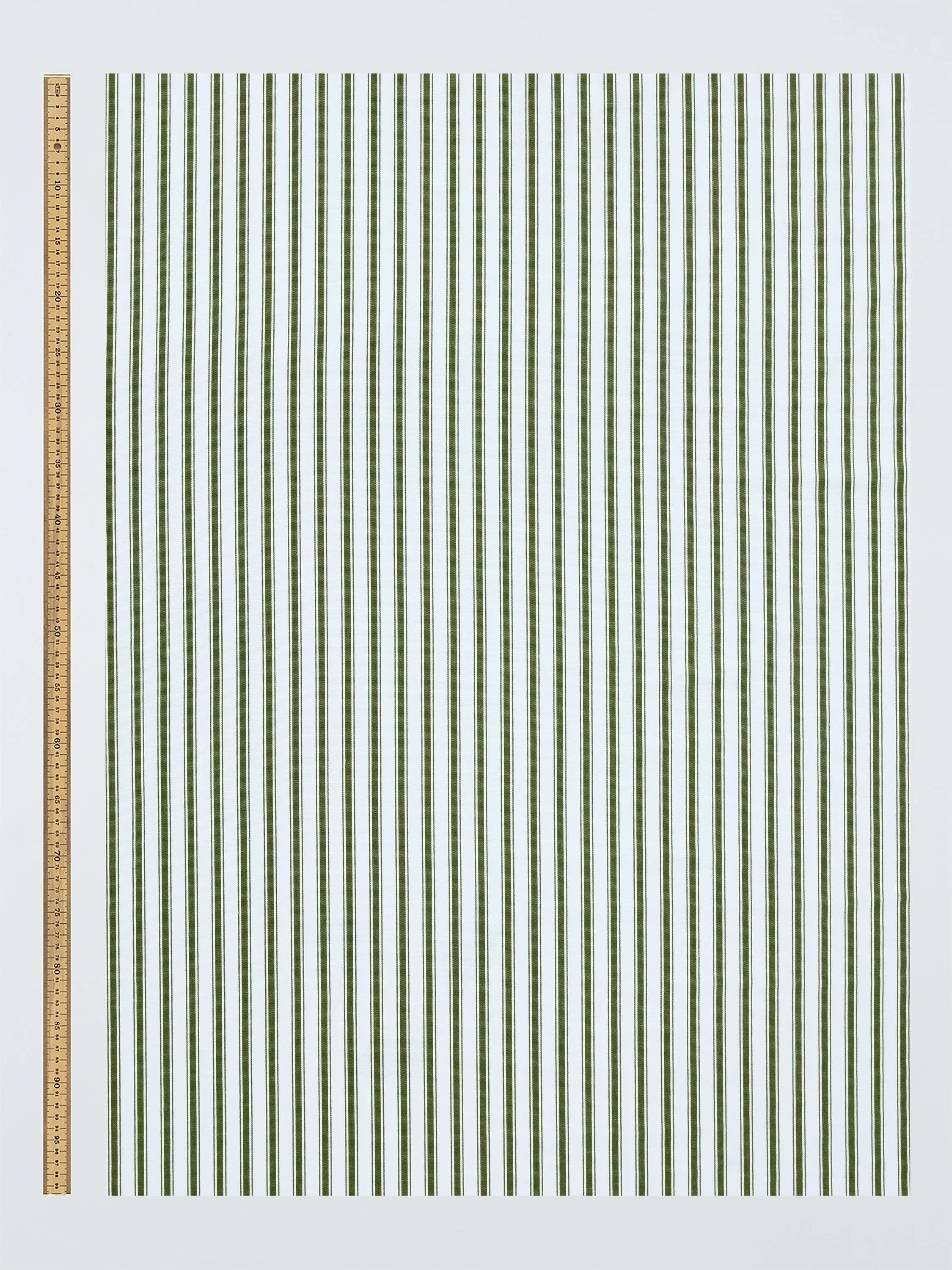 John Lewis ticking stripe oilcloth fabric avocado, imported from the UK