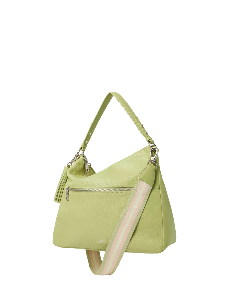 OSPREY LONDON Stella Leather Hobo Bag, Light Olive