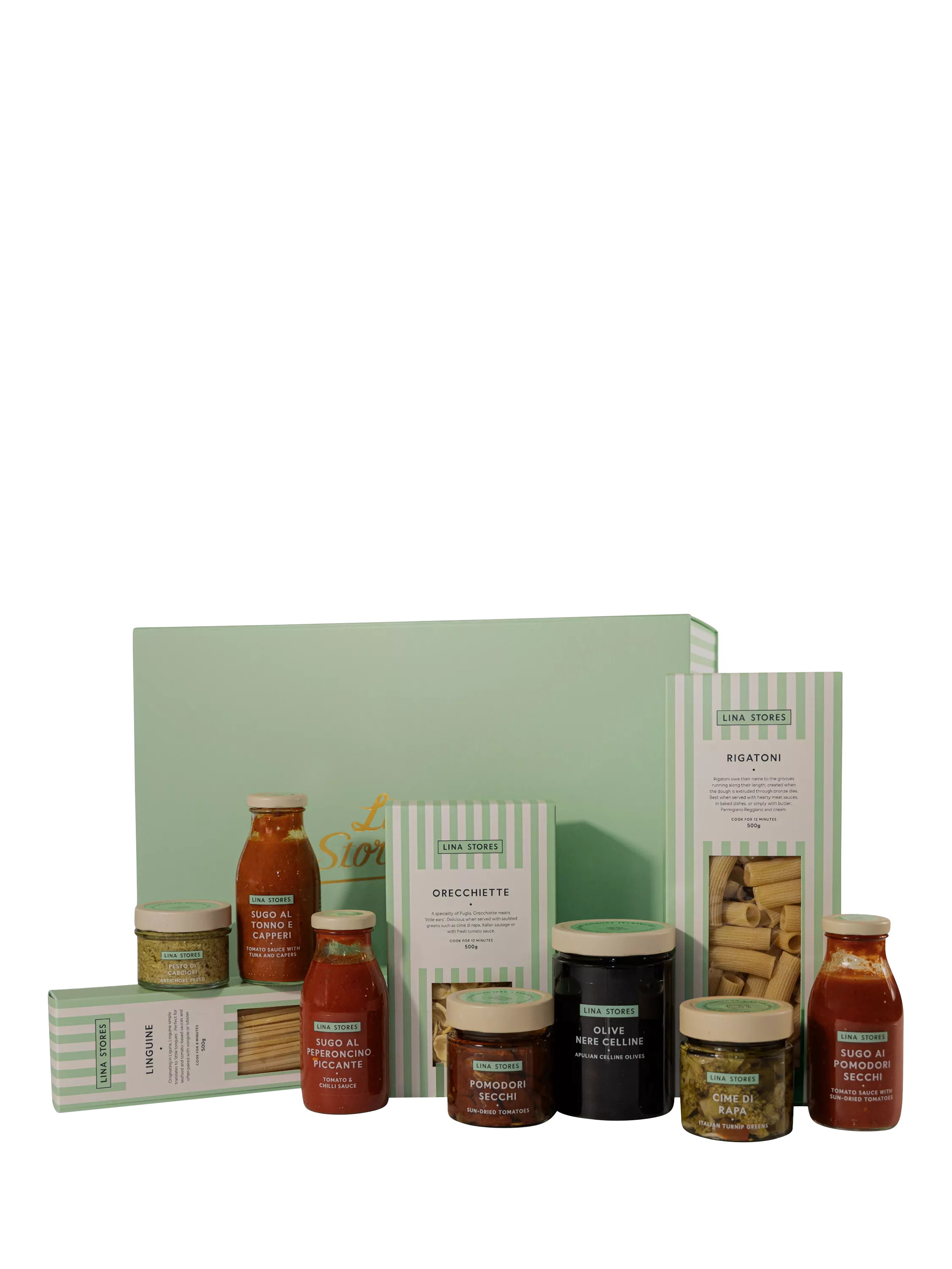 Lina Stores La Pasta Hamper with artisanal pasta and sauces, UK version