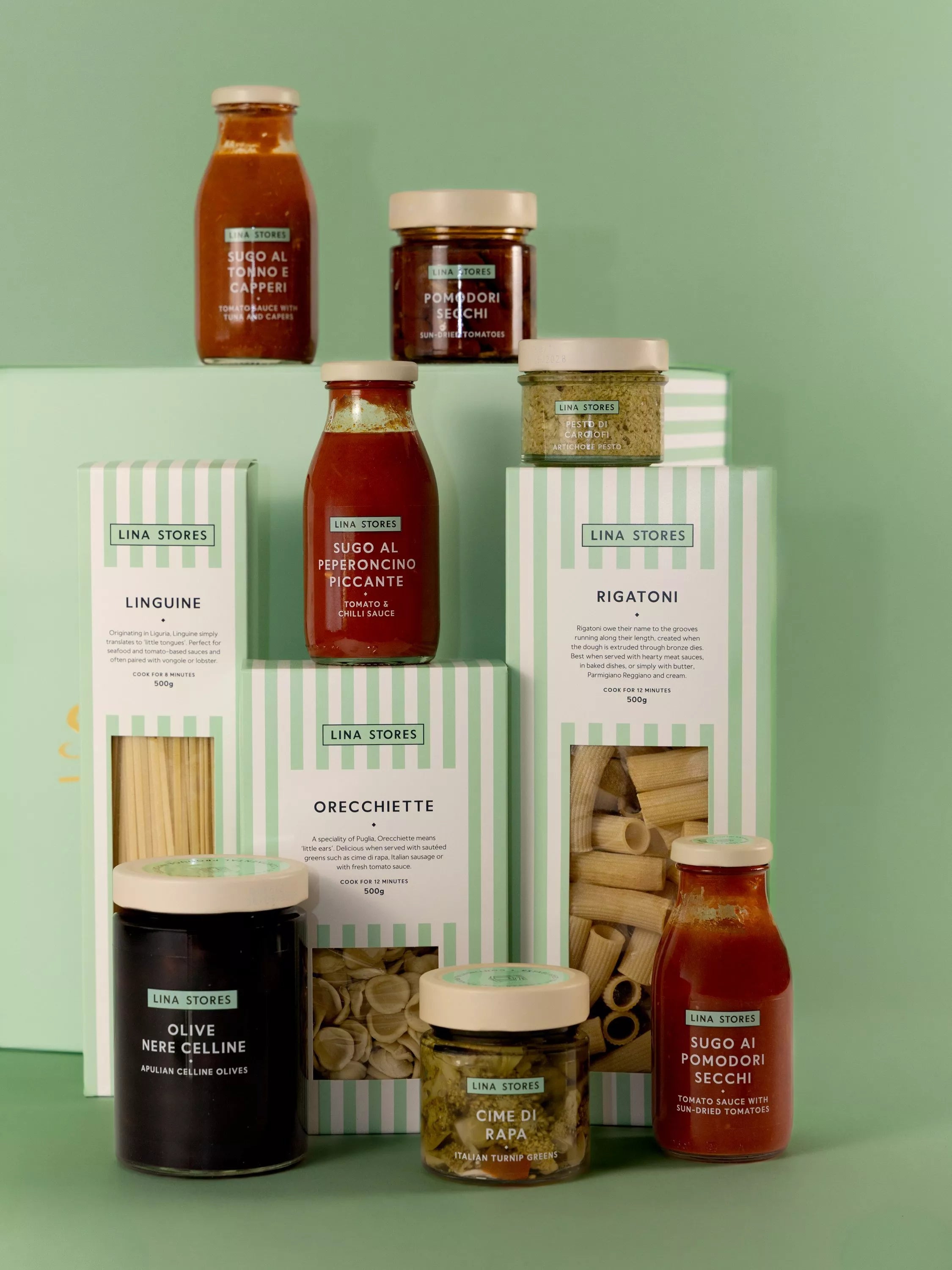 Lina Stores La Pasta Hamper with artisanal pasta and sauces, UK version