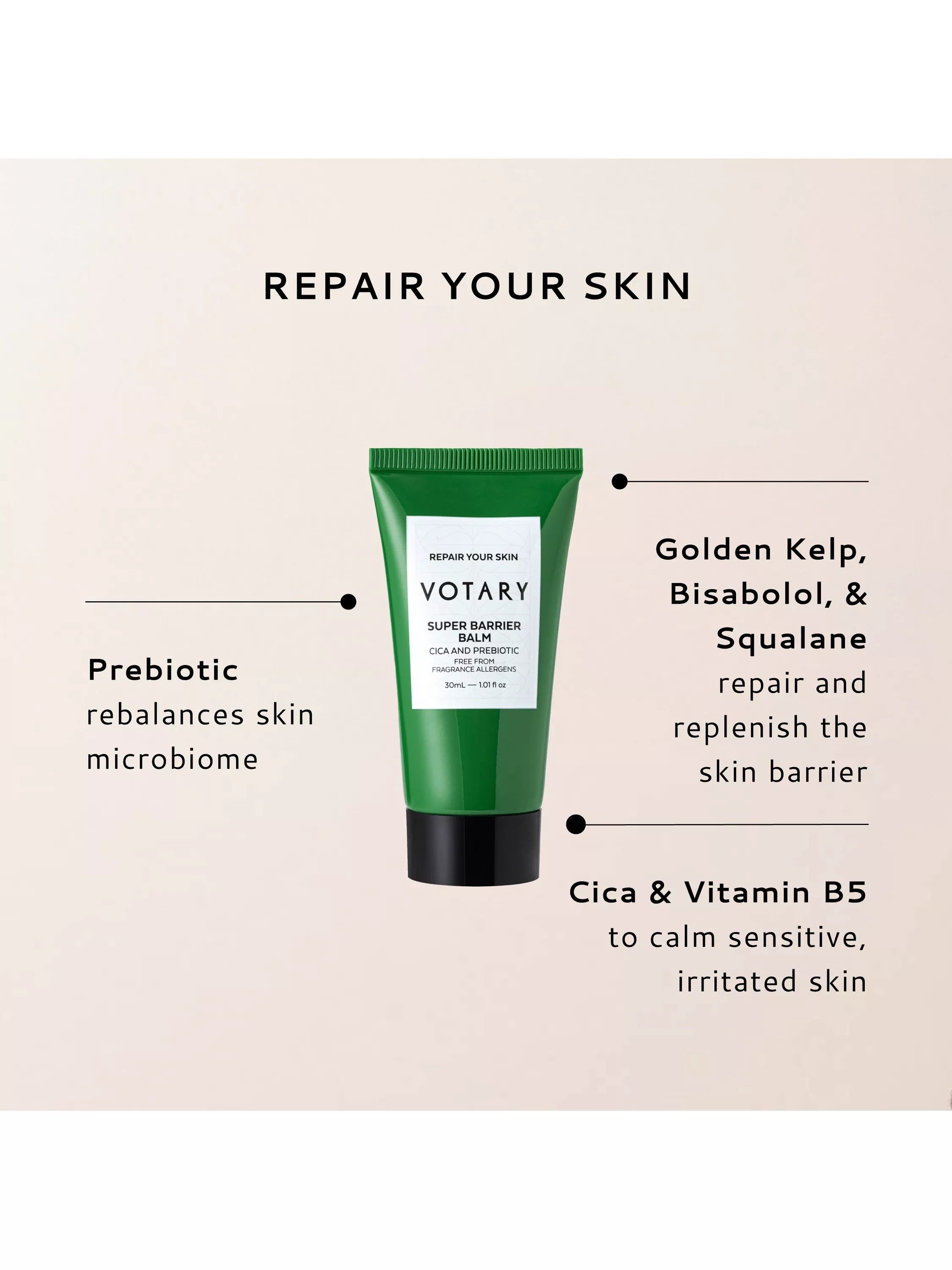 Votary barrier balm cica and prebiotic 30ml (British brand)