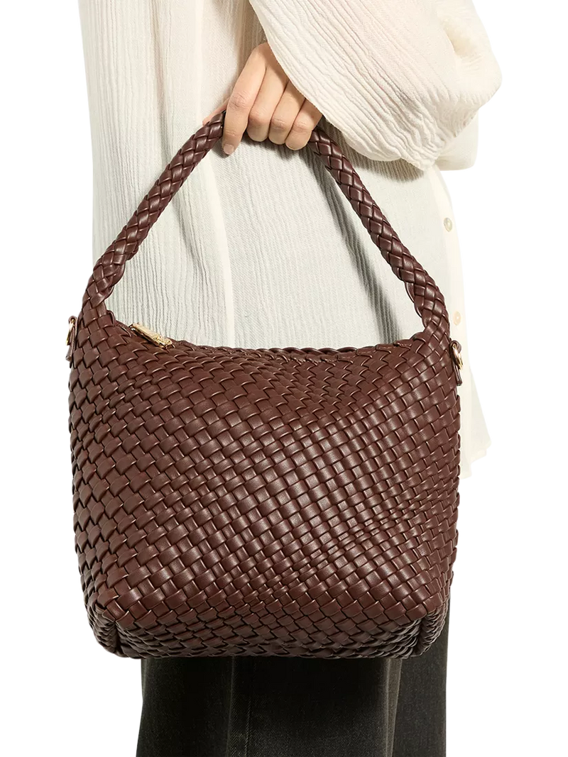 Dune London woven slouch bag chocolate, imported from the UK