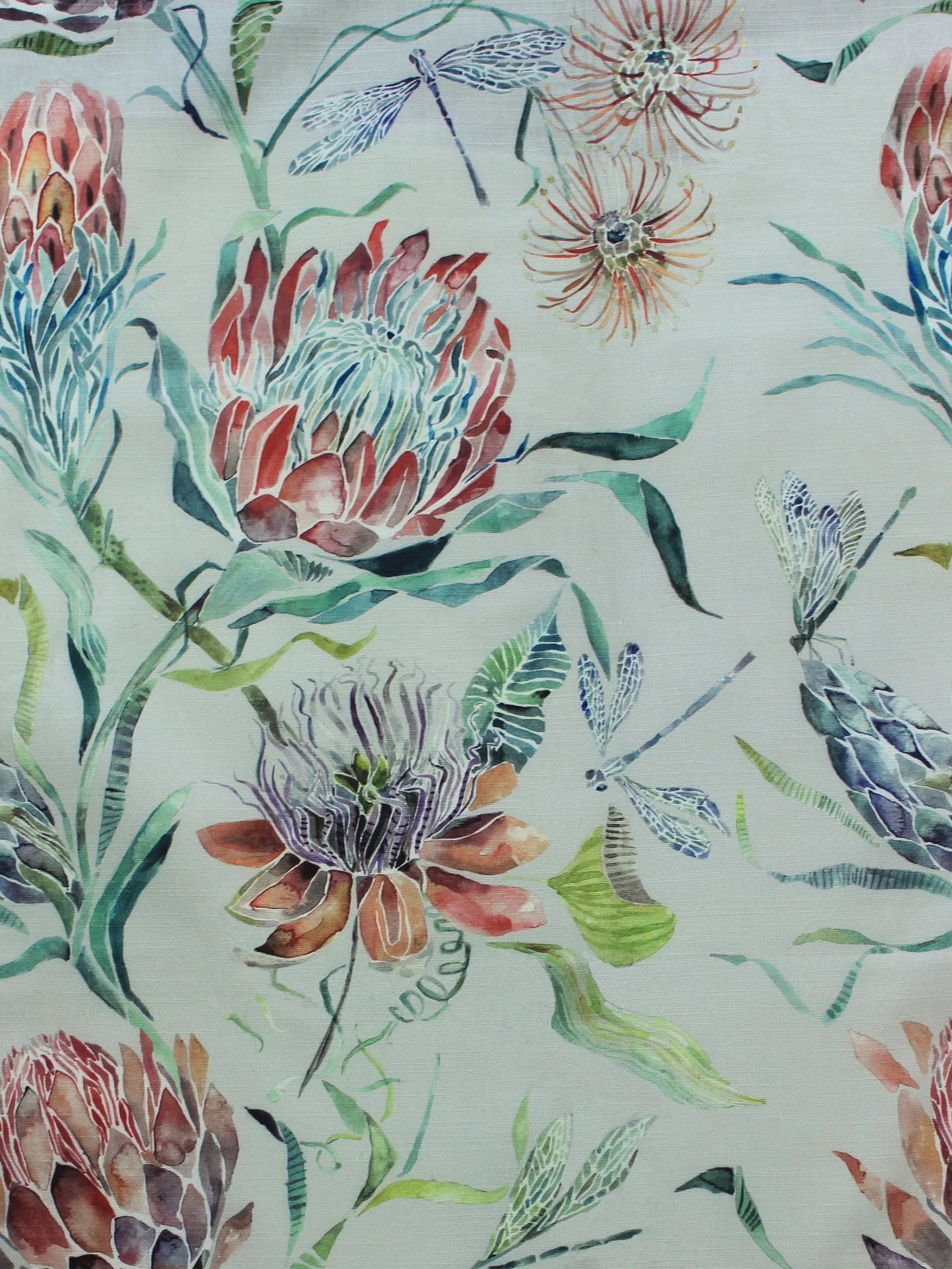 Voyage Moorehaven thistle dragonfly furnishing fabric on cotton linen (British brand)