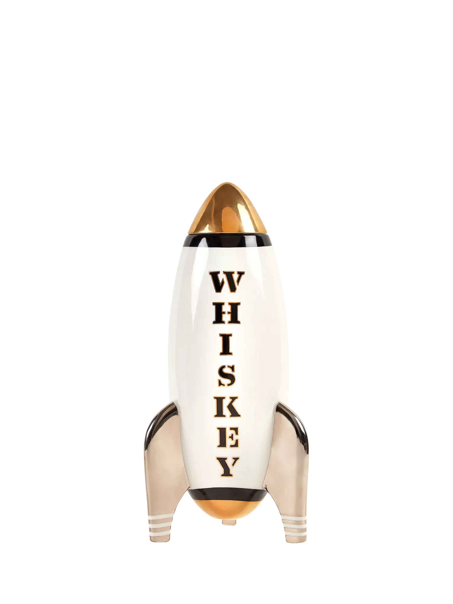 Jonathan Adler rocket decanter black and gold, imported from the UK