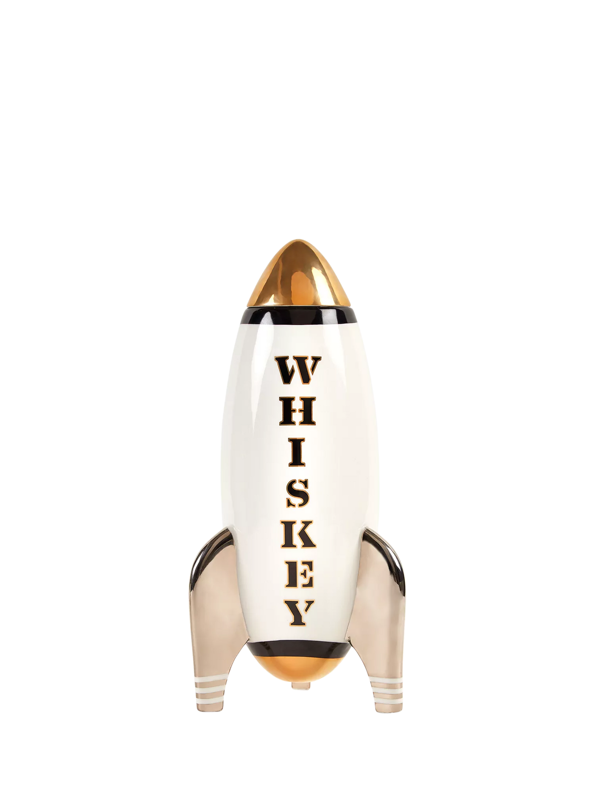 Jonathan Adler rocket decanter black and gold, imported from the UK