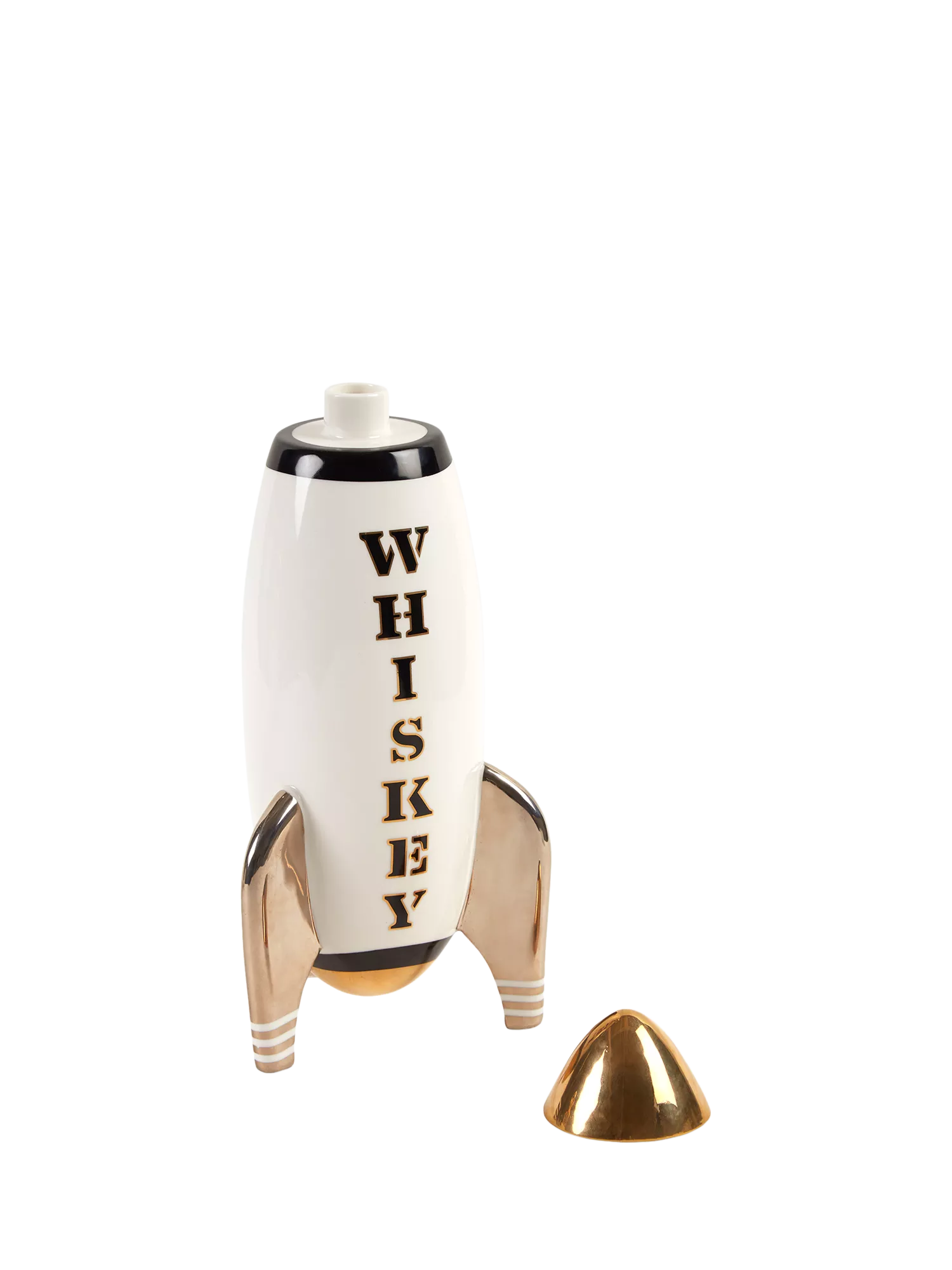 Jonathan Adler rocket decanter black and gold, imported from the UK