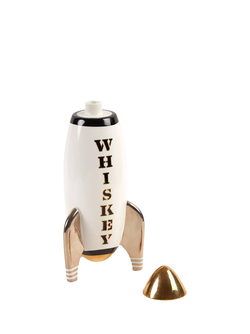 Jonathan Adler rocket decanter black and gold, imported from the UK