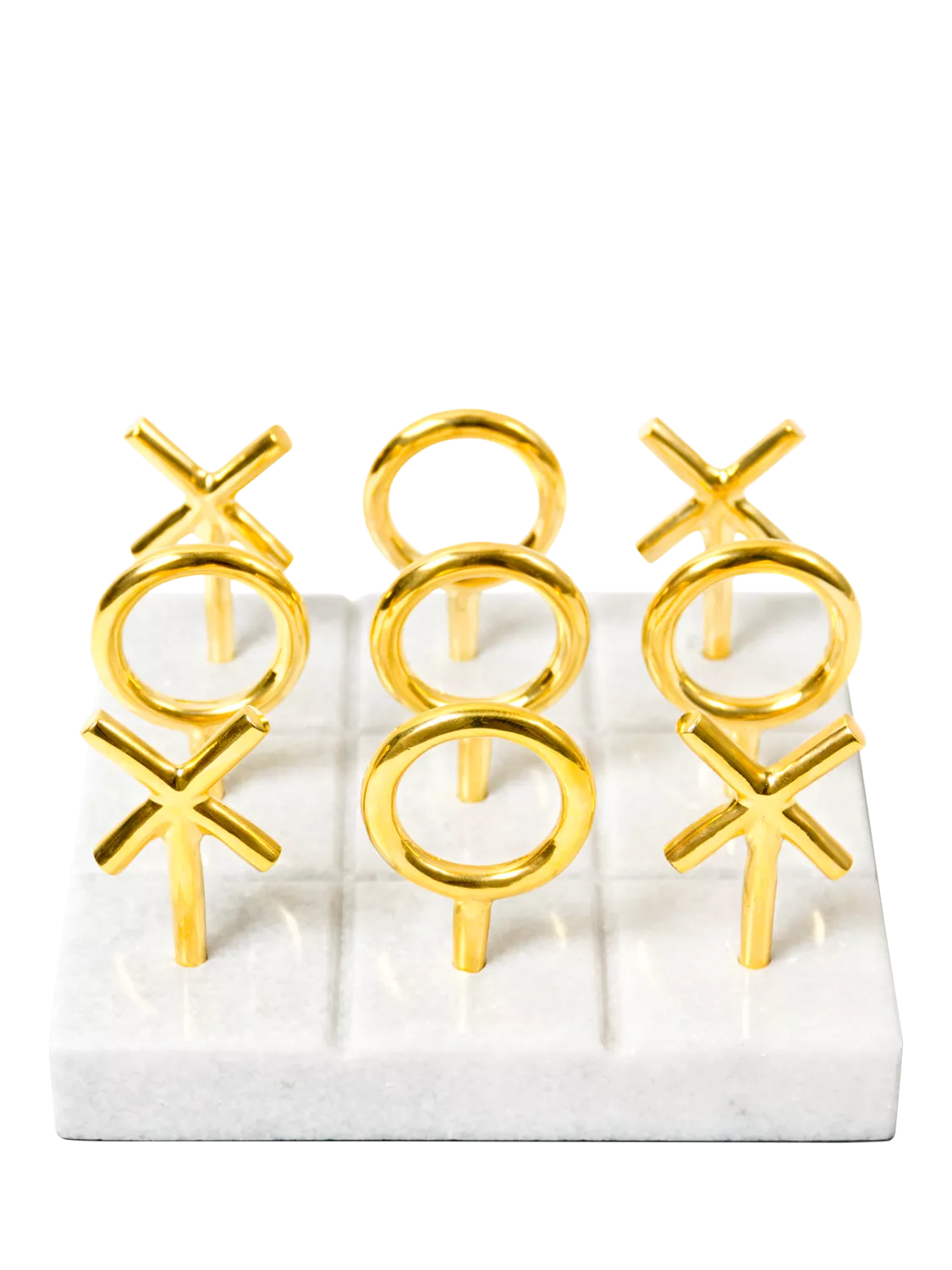 Jonathan Adler tic-tac-toe set marble base brass pieces, imported from the UK