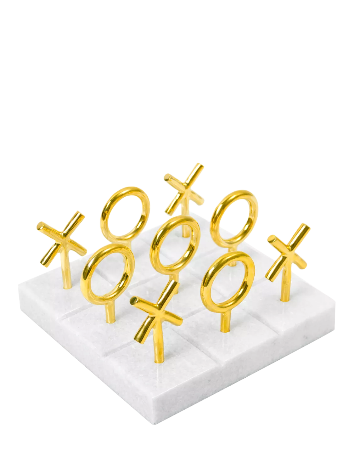 Jonathan Adler tic-tac-toe set marble base brass pieces, imported from the UK