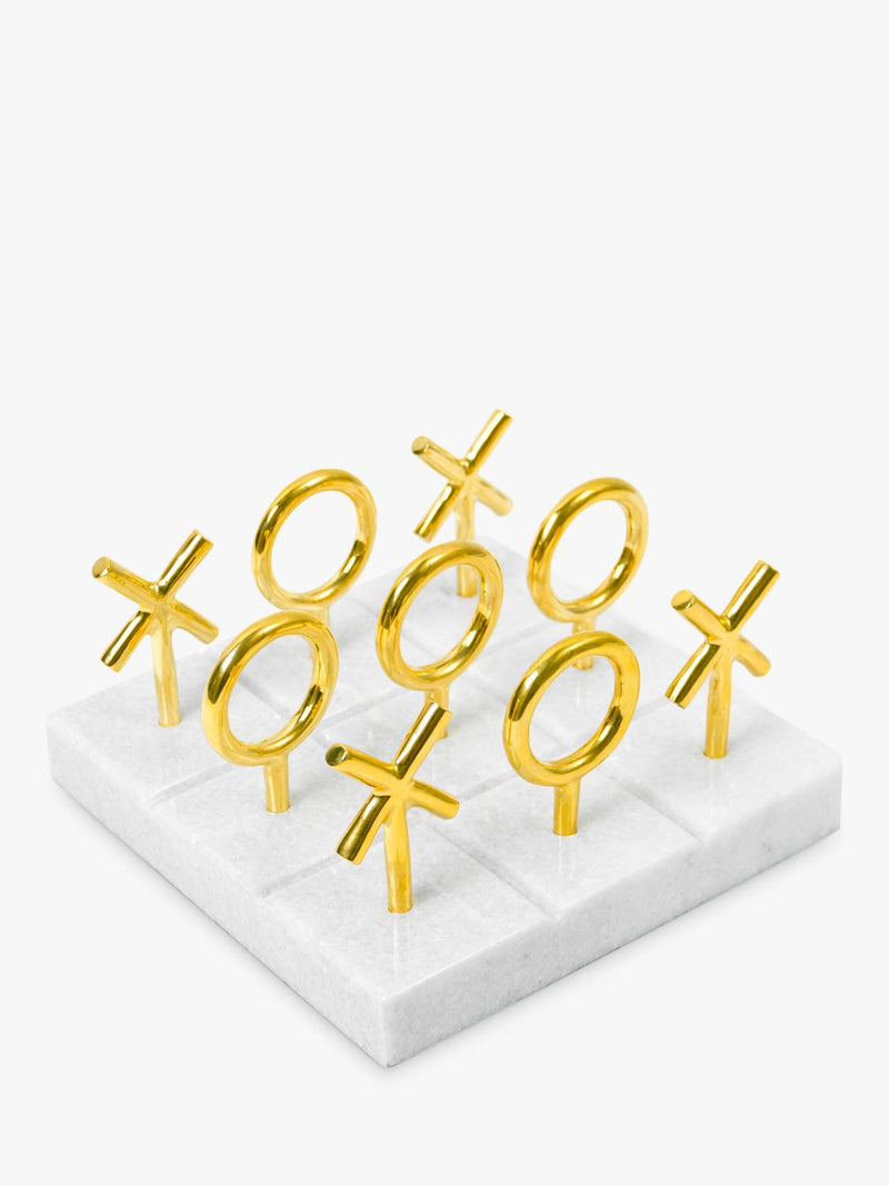 Jonathan Adler tic-tac-toe set marble base brass pieces, imported from the UK