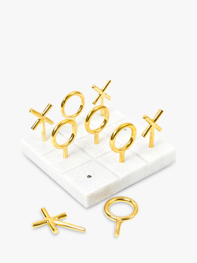 Jonathan Adler tic-tac-toe set marble base brass pieces, imported from the UK